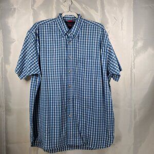 Wrangler Cool River Button Down Short Sleeve Shirt Blue White Plaid Men Sz XL